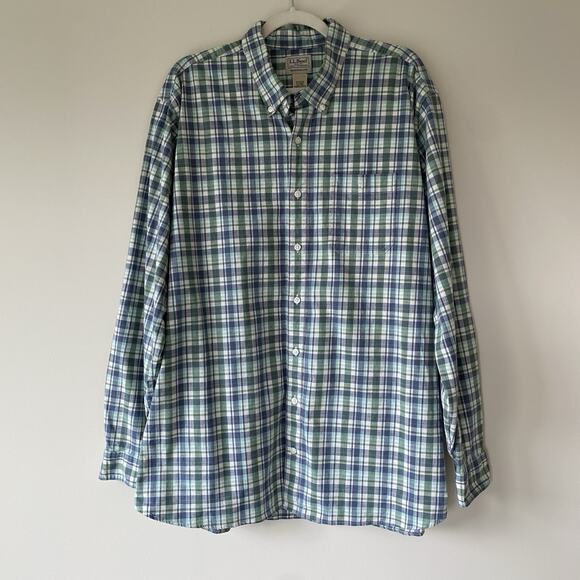 LL Bean Shirt Mens Size XL Tall Green Plaid Button Up Long Sleeve Outdoor Casual - Picture 1 of 7